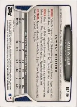 2013 Bowman Chrome - Prospects #BCP149 - Matt Wisler - San Diego Padres - Back