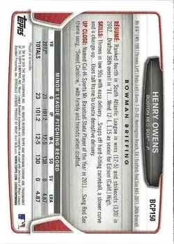 2013 Bowman Chrome - Prospects #BCP150 - Henry Owens - Boston Red Sox - Back