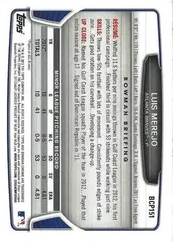2013 Bowman Chrome - Prospects #BCP151 - Luis Merejo - Atlanta Braves - Back