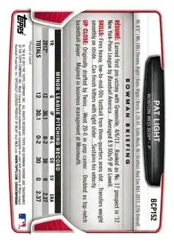 2013 Bowman Chrome - Prospects #BCP152 - Pat Light - Boston Red Sox - Back