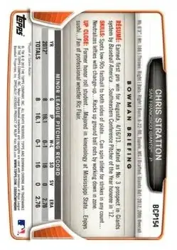 2013 Bowman Chrome - Prospects #BCP154 - Chris Stratton - San Francisco Giants - Back