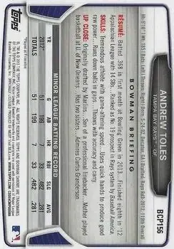 2013 Bowman Chrome - Prospects #BCP156 - Andrew Toles - Tampa Bay Rays - Back