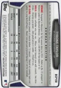 2013 Bowman Chrome - Prospects #BCP158 - Tyrone Taylor - Milwaukee Brewers - Back
