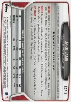 2013 Bowman Chrome - Prospects #BCP161 - Jake Lamb - Arizona Diamondbacks - Back