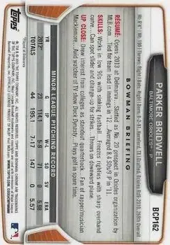 2013 Bowman Chrome - Prospects #BCP162 - Parker Bridwell - Baltimore Orioles - Back