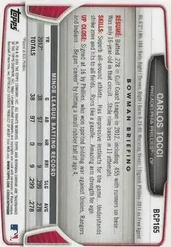 2013 Bowman Chrome - Prospects #BCP165 - Carlos Tocci - Philadelphia Phillies - Back