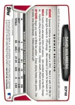 2013 Bowman Chrome - Prospects #BCP168 - David Holmberg - Arizona Diamondbacks - Back