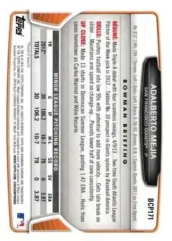 2013 Bowman Chrome - Prospects #BCP171 - Adalberto Mejia - San Francisco Giants - Back