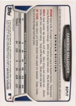 2013 Bowman Chrome - Prospects #BCP177 - Cameron Gallagher - Kansas City Royals - Back