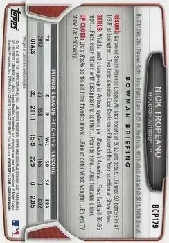 2013 Bowman Chrome - Prospects #BCP179 - Nick Tropeano - Houston Astros - Back