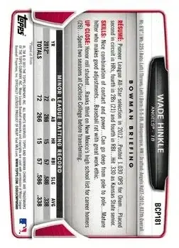 2013 Bowman Chrome - Prospects #BCP181 - Wade Hinkle - Los Angeles Angels - Back