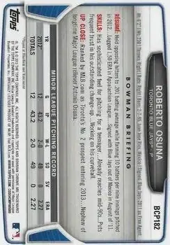2013 Bowman Chrome - Prospects #BCP182 - Roberto Osuna - Toronto Blue Jays - Back