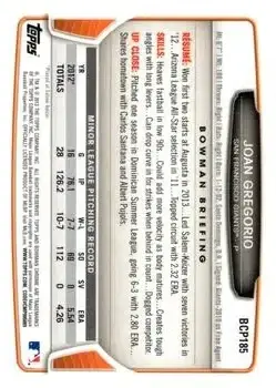 2013 Bowman Chrome - Prospects #BCP185 - Joan Gregorio - San Francisco Giants - Back