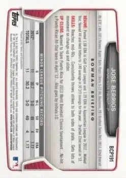 2013 Bowman Chrome - Prospects #BCP191 - José Berríos - Minnesota Twins - Back