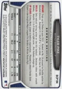 2013 Bowman Chrome - Prospects #BCP194 - Tyler Pike - Seattle Mariners - Back