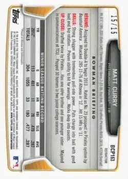 2013 Bowman Chrome - Prospects Black Refractors #BCP163 - Matt Curry - Pittsburgh Pirates - Back