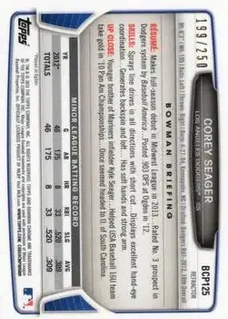 2013 Bowman Chrome - Prospects Blue Refractors #BCP125 - Corey Seager - Los Angeles Dodgers - Back