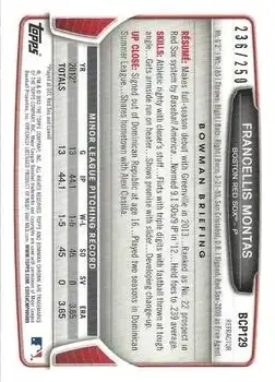 2013 Bowman Chrome - Prospects Blue Refractors #BCP129 - Francellis Montas - Boston Red Sox - Back
