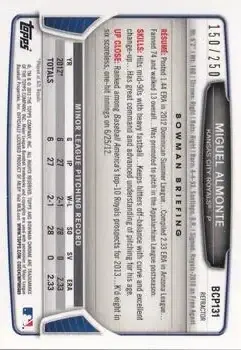 2013 Bowman Chrome - Prospects Blue Refractors #BCP131 - Miguel Almonte - Kansas City Royals - Back