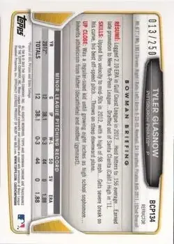 2013 Bowman Chrome - Prospects Blue Refractors #BCP134 - Tyler Glasnow - Pittsburgh Pirates - Back