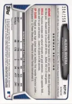 2013 Bowman Chrome - Prospects Blue Refractors #BCP141 - Alexis Rivera - Kansas City Royals - Back