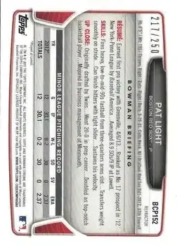 2013 Bowman Chrome - Prospects Blue Refractors #BCP152 - Pat Light - Boston Red Sox - Back