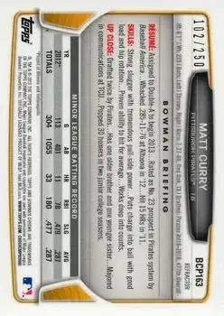 2013 Bowman Chrome - Prospects Blue Refractors #BCP163 - Matt Curry - Pittsburgh Pirates - Back