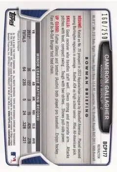 2013 Bowman Chrome - Prospects Blue Refractors #BCP177 - Cameron Gallagher - Kansas City Royals - Back