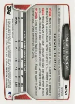 2013 Bowman Chrome - Prospects Blue Wave Refractors #BCP129 - Francellis Montas - Boston Red Sox - Back
