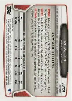 2013 Bowman Chrome - Prospects Blue Wave Refractors #BCP133 - Tzu-Wei Lin - Boston Red Sox - Back