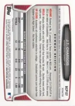 2013 Bowman Chrome - Prospects Blue Wave Refractors #BCP137 - J.T. Chargois - Minnesota Twins - Back