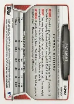 2013 Bowman Chrome - Prospects Blue Wave Refractors #BCP152 - Pat Light - Boston Red Sox - Back