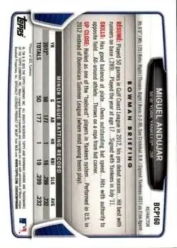 2013 Bowman Chrome - Prospects Blue Wave Refractors #BCP160 - Miguel Andujar - New York Yankees - Back
