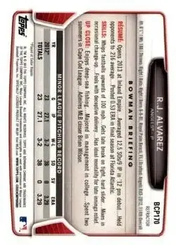 2013 Bowman Chrome - Prospects Blue Wave Refractors #BCP170 - R.J. Alvarez - Los Angeles Angels - Back