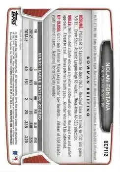 2013 Bowman Chrome - Prospects #BCP112 - Nolan Fontana - Houston Astros - Back