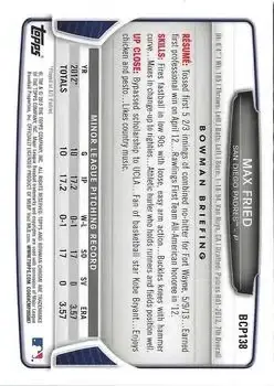 2013 Bowman Chrome - Prospects #BCP138 - Max Fried - San Diego Padres - Back