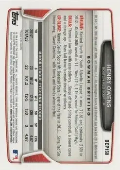 2013 Bowman Chrome - Prospects #BCP150 - Henry Owens - Boston Red Sox - Back