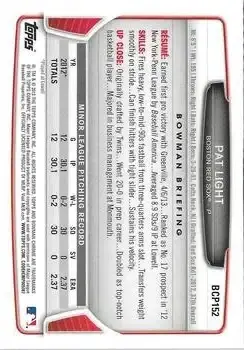 2013 Bowman Chrome - Prospects #BCP152 - Pat Light - Boston Red Sox - Back