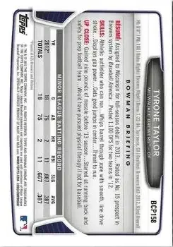 2013 Bowman Chrome - Prospects #BCP158 - Tyrone Taylor - Milwaukee Brewers - Back