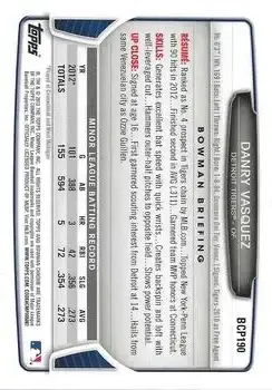2013 Bowman Chrome - Prospects #BCP190 - Danry Vasquez - Detroit Tigers - Back