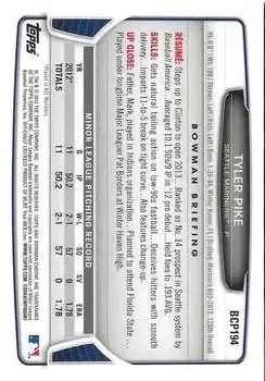 2013 Bowman Chrome - Prospects #BCP194 - Tyler Pike - Seattle Mariners - Back