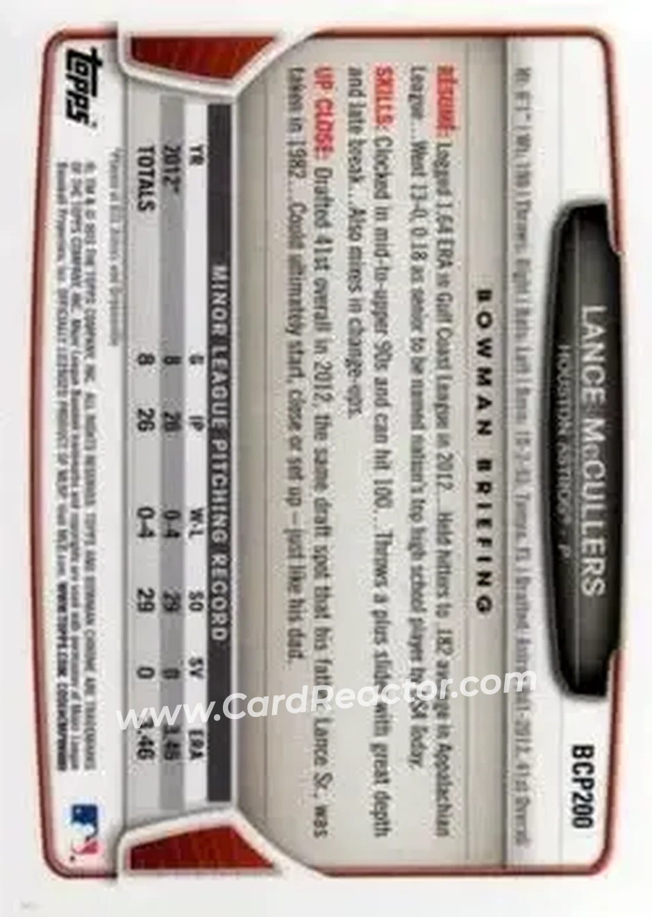 2013 Bowman Chrome - Prospects #BCP200 - Lance McCullers - Houston Astros - Back