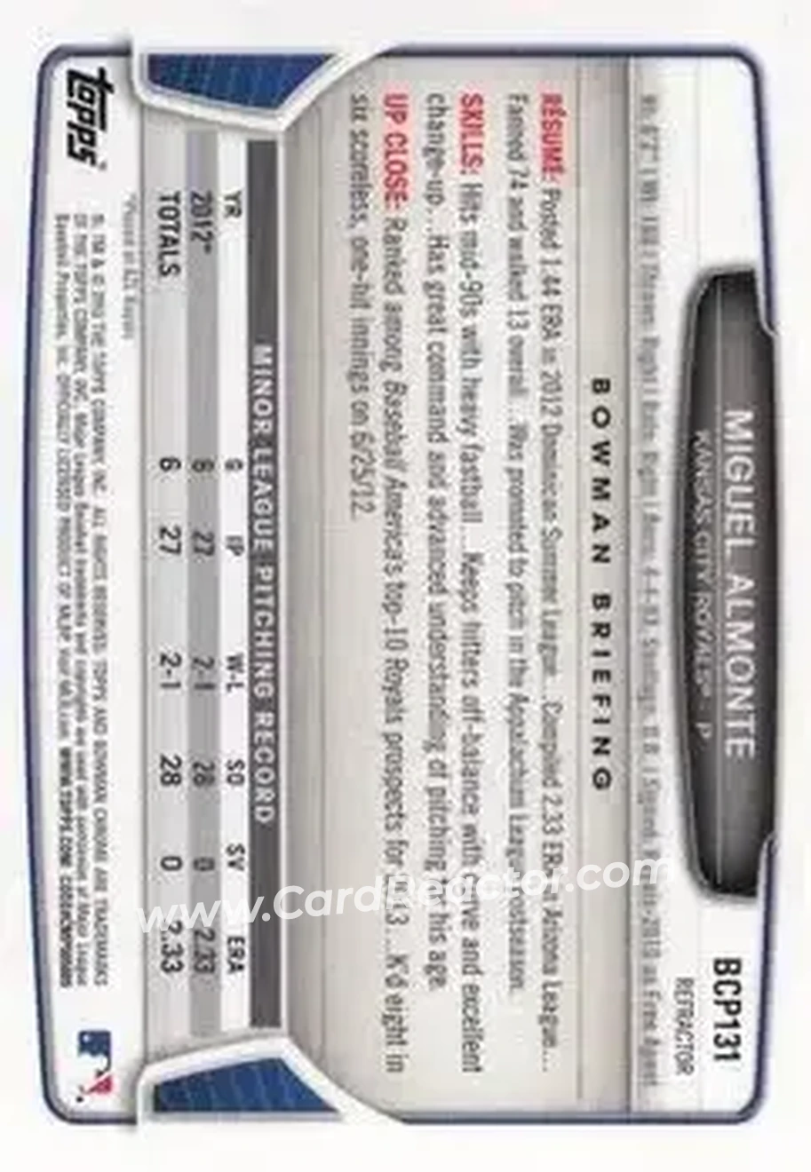 2013 Bowman Chrome - Prospects Refractors #BCP131 - Miguel Almonte - Kansas City Royals - Back 2013 Bowman Chrome - Prospects Refractors #BCP131 - Miguel Almonte - Kansas City Royals - Back