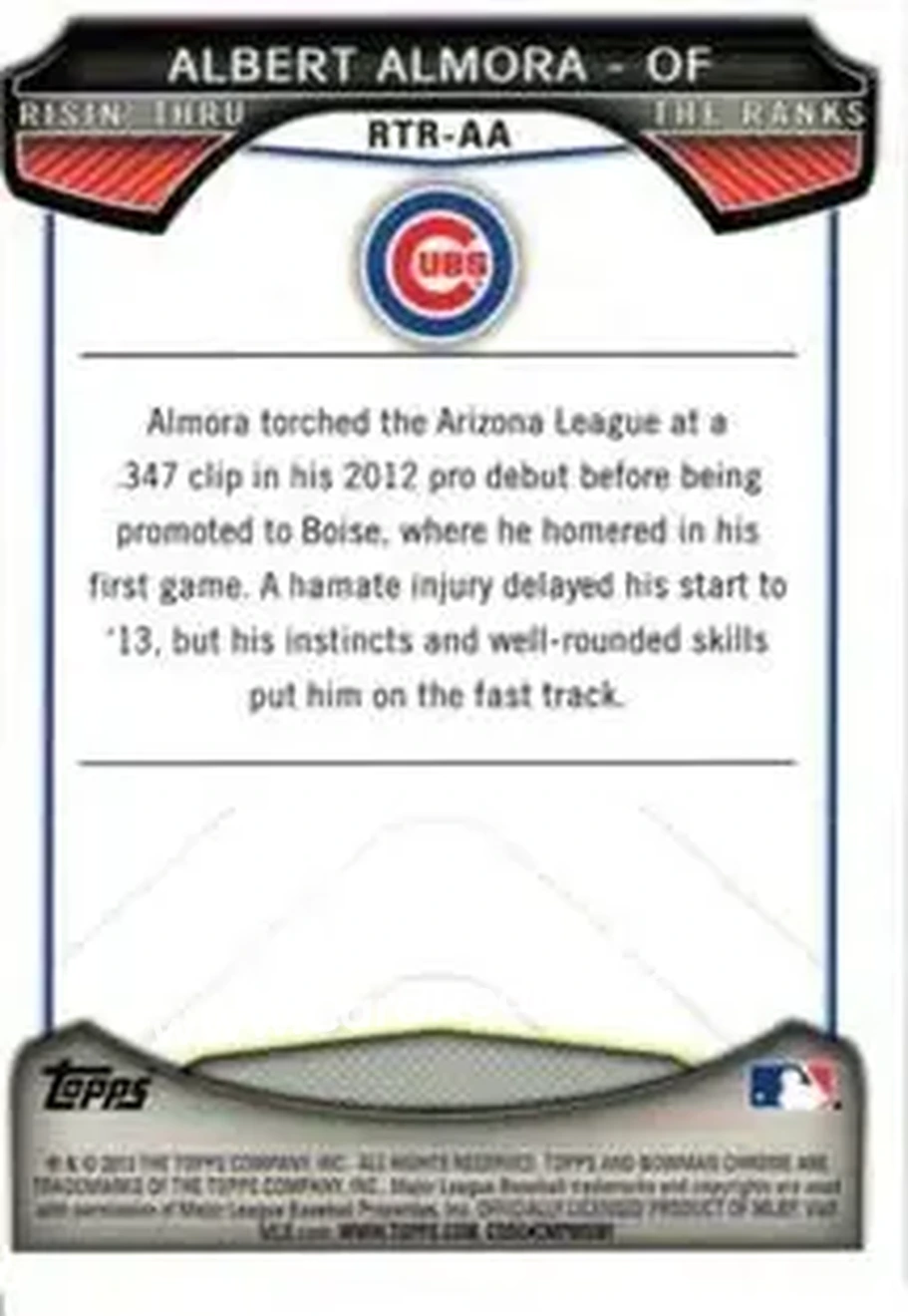 2013 Bowman Chrome - Risin' Thru the Ranks Mini #RTR-AA - Albert Almora - Chicago Cubs - Back