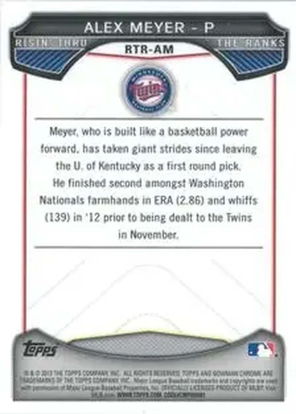 2013 Bowman Chrome - Risin' Thru the Ranks Mini #RTR-AM - Alex Meyer - Minnesota Twins - Back