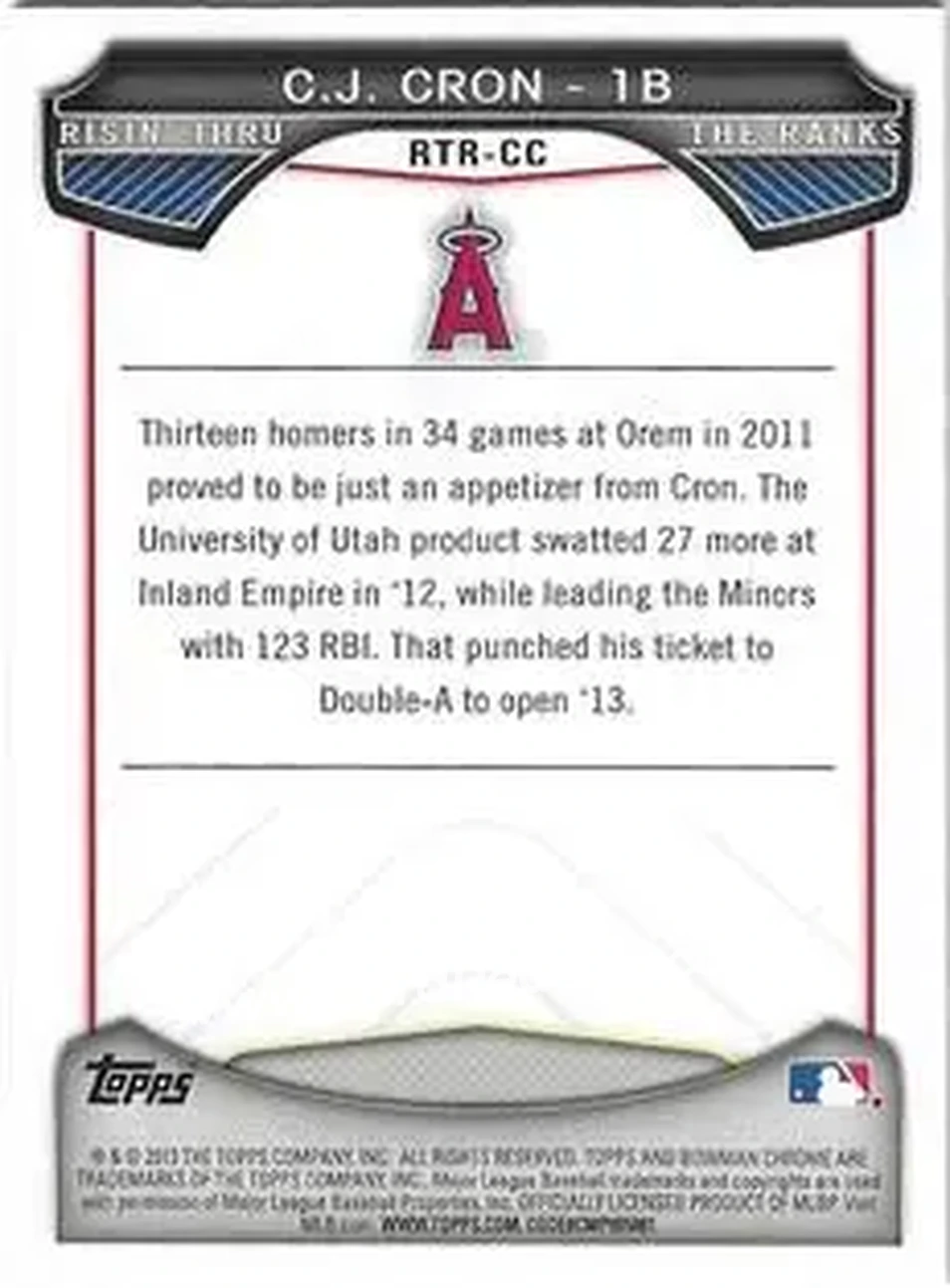 2013 Bowman Chrome - Risin' Thru the Ranks Mini #RTR-CC - C.J. Cron - Los Angeles Angels - Back