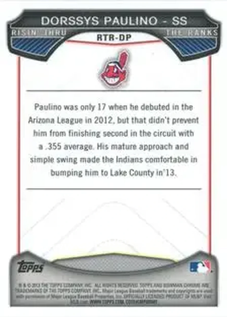 2013 Bowman Chrome - Risin' Thru the Ranks Mini #RTR-DP - Dorssys Paulino - Cleveland Indians - Back