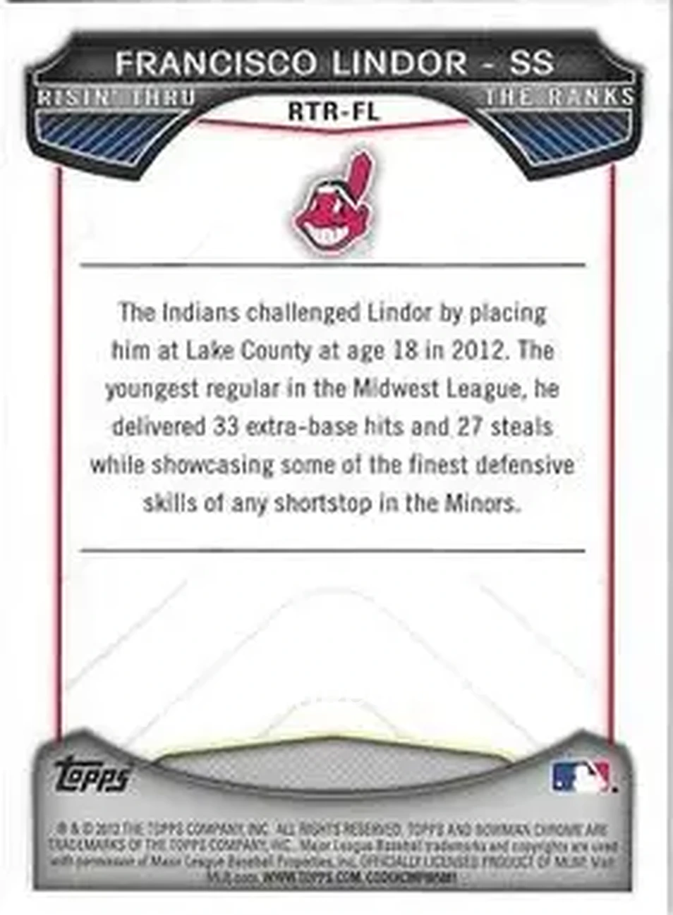 2013 Bowman Chrome - Risin' Thru the Ranks Mini #RTR-FL - Francisco Lindor - Cleveland Indians - Back