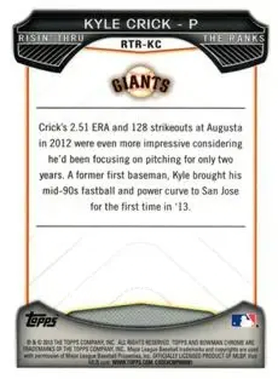 2013 Bowman Chrome - Risin' Thru the Ranks Mini #RTR-KC - Kyle Crick - San Francisco Giants - Back