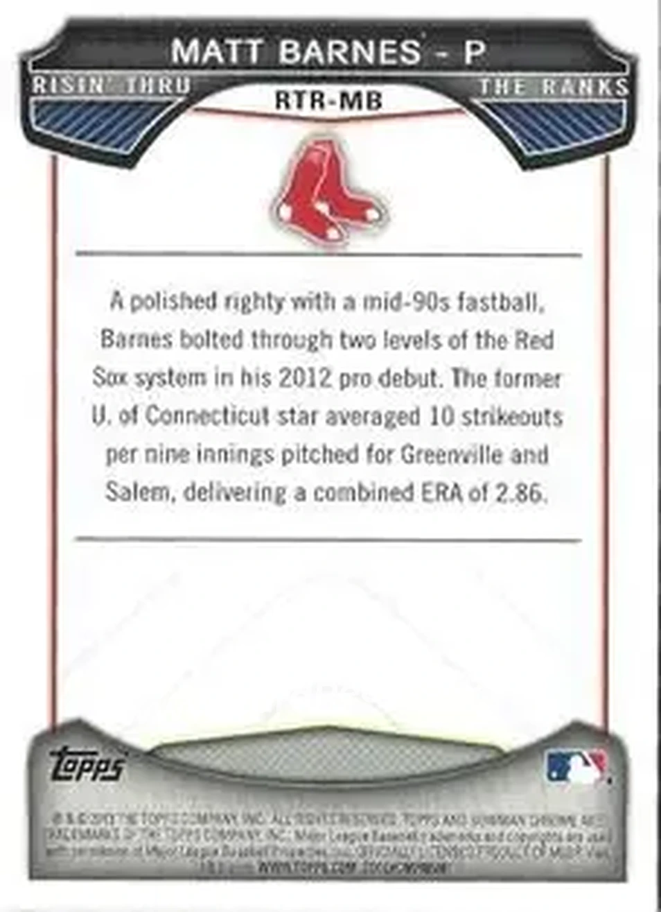 2013 Bowman Chrome - Risin' Thru the Ranks Mini #RTR-MB - Matt Barnes - Boston Red Sox - Back